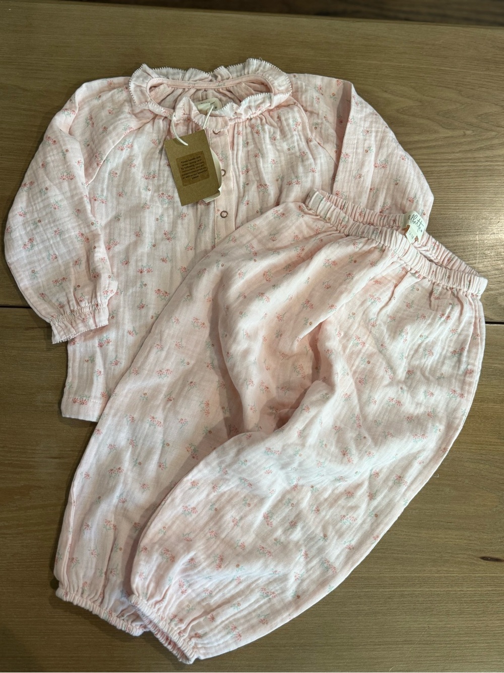 NWT Albetta Matching Floral Pant Set Size 12-18 Months Organic Cotton Gauzy